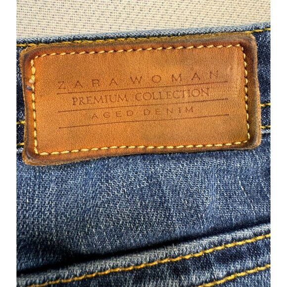 Zara Woman Premium Collection Aged Denim Jeans Size 4 Blue Distressed Look - Picture 10 of 11